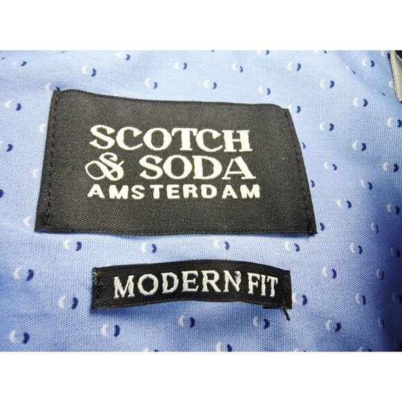 Scotch & Soda Amsterdam Sz 16.5/42 Mens Modern Fit Stretch Blue Polka Dots Shirt - Picture 4 of 12